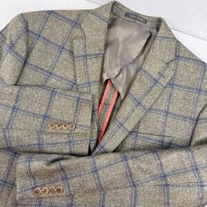 Tailored Made in Canada Blazer 42R Solbiati Italian Wool Linen Silk Blend Blue